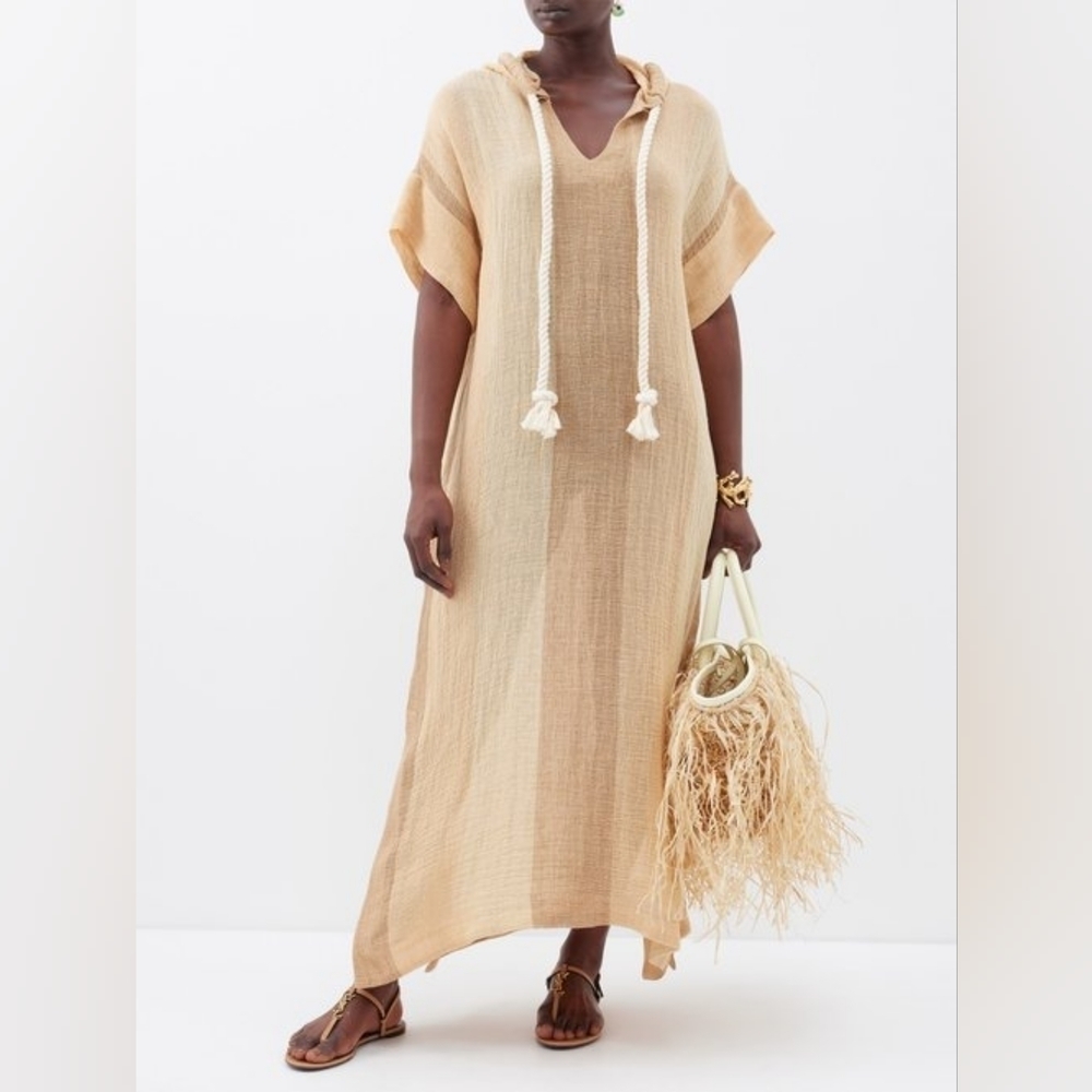 HP. LISA Marie Fernandez Hooded Linen-Blend Gauze Kaftan